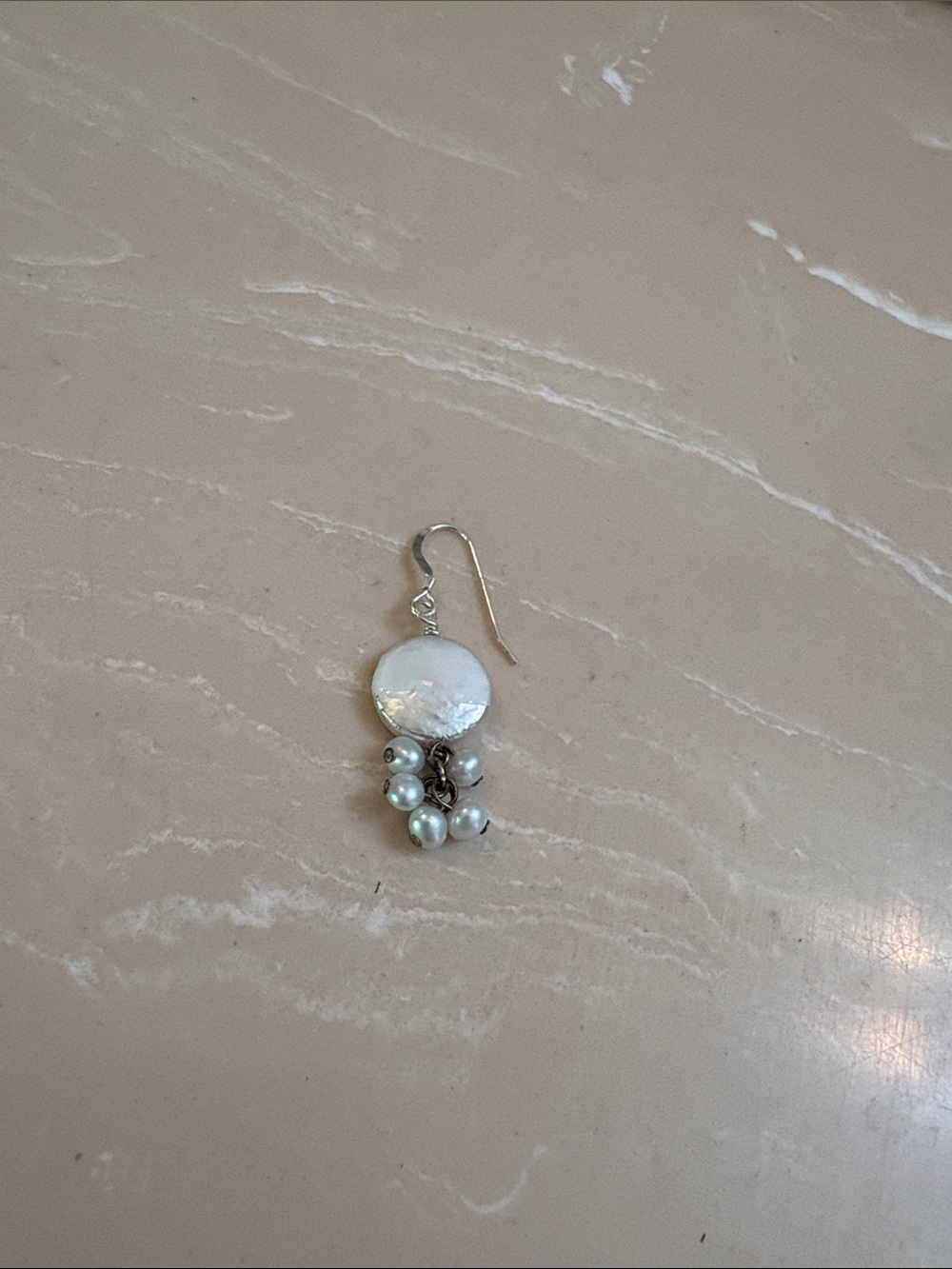 Silver Pearl Cluster Drop Earring - White